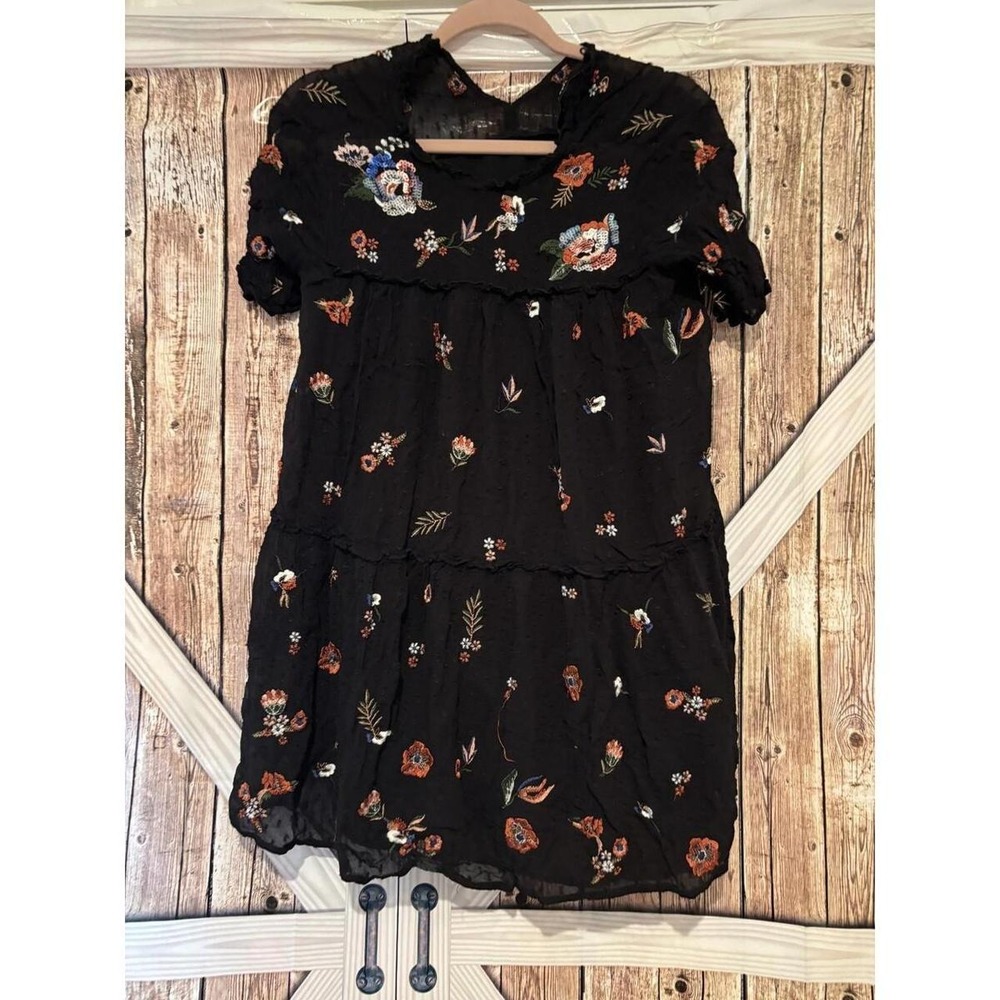 ZARA Black Shift Dress Sequin &‎ Embroidered Sz S #299